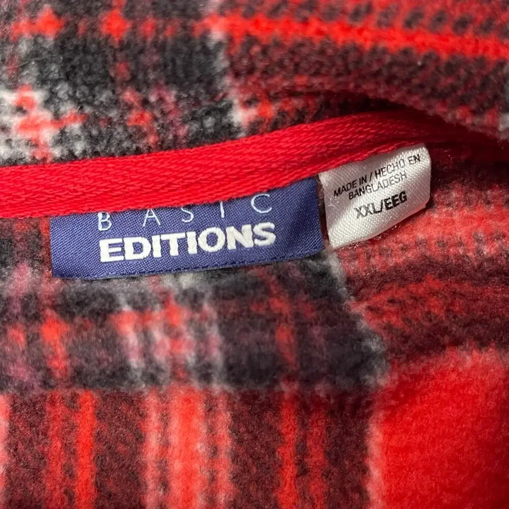 Basic Editions Red Buffalo Plaid Full Zip Fleece Jacket Cozy Outdoor Lumberjack